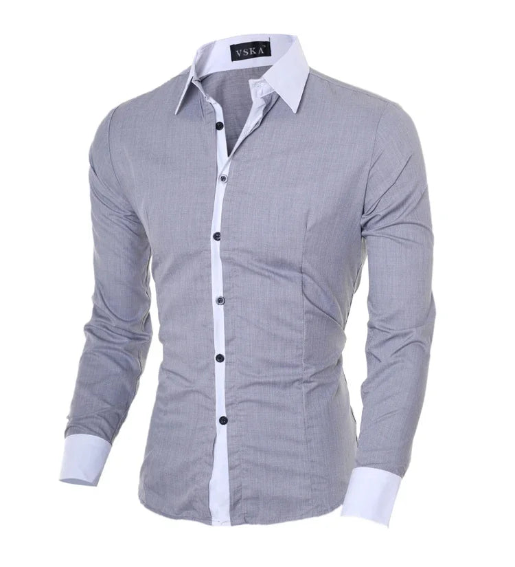 Men’s Slim White Striped Shirt – Long Sleeve Business Casual Top