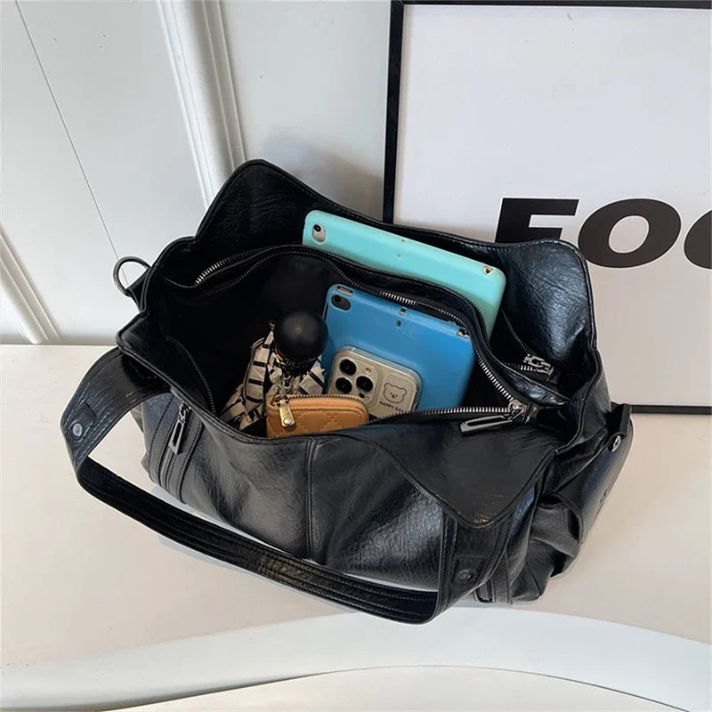 Two Layer Large Capacity Shopping Bag Women's Handbag High Quality Soft Leather Tote Bags Fashion Retro Female Shoulder bolsa 가방