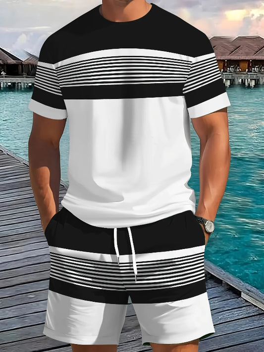 2026 Men's Striped Two-Piece Set | Casual Fitness Summer Outfit