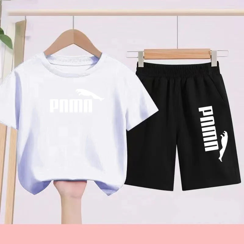 Summer 2 Piece Set 3-12 Age Children T-Shirt Letters Casual Short Sleeve+Shorts Boy Girl Comfortable Breathable Sportswear