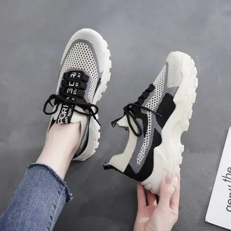 Step up in style with 2024’s hottest mesh sneakers! Lightweight, bold & breathable. Shop now for trendy comfort with a thick sole & Korean street flair black