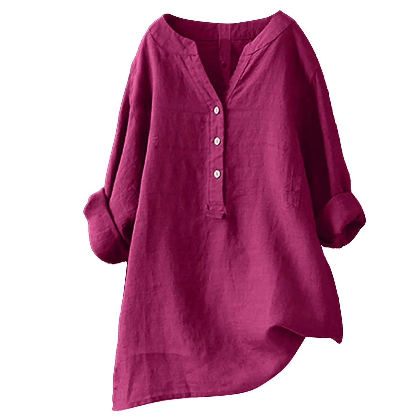 Unisex Women Men Cotton Linen Blouse Shirts Spring Summer Button V Neck Long Lantern Sleeve Loose Blouse Tops XTYFZ-020