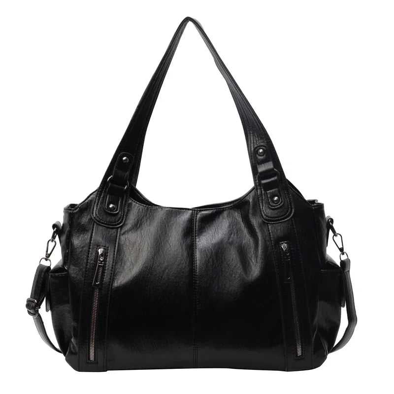 Two Layer Large Capacity Shopping Bag Women's Handbag High Quality Soft Leather Tote Bags Fashion Retro Female Shoulder bolsa 가방