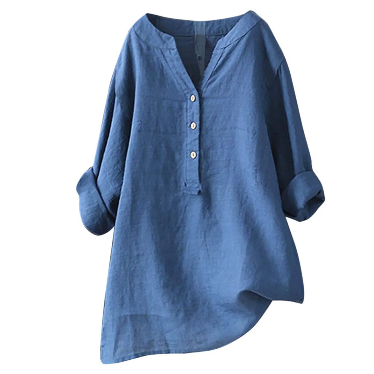 Unisex Women Men Cotton Linen Blouse Shirts Spring Summer Button V Neck Long Lantern Sleeve Loose Blouse Tops XTYFZ-020