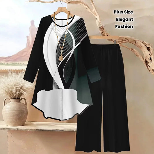 Black and white outfit with a necklace on a hanger against a blurred natural background