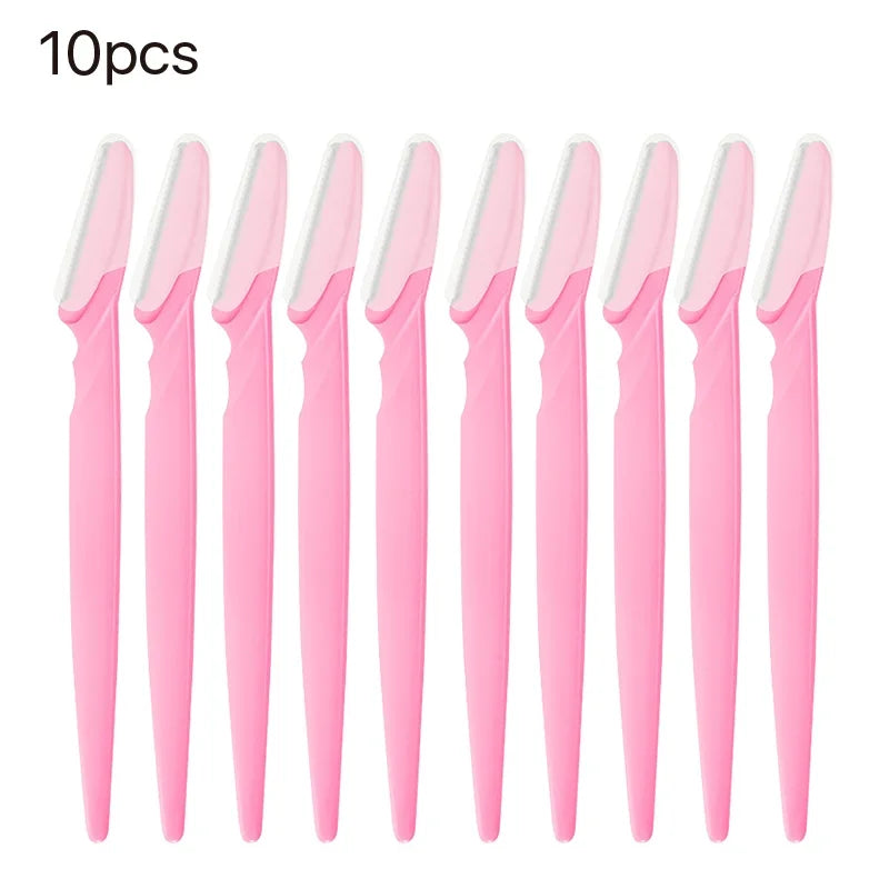 10 pink facial brushes with gradient tips on a white background