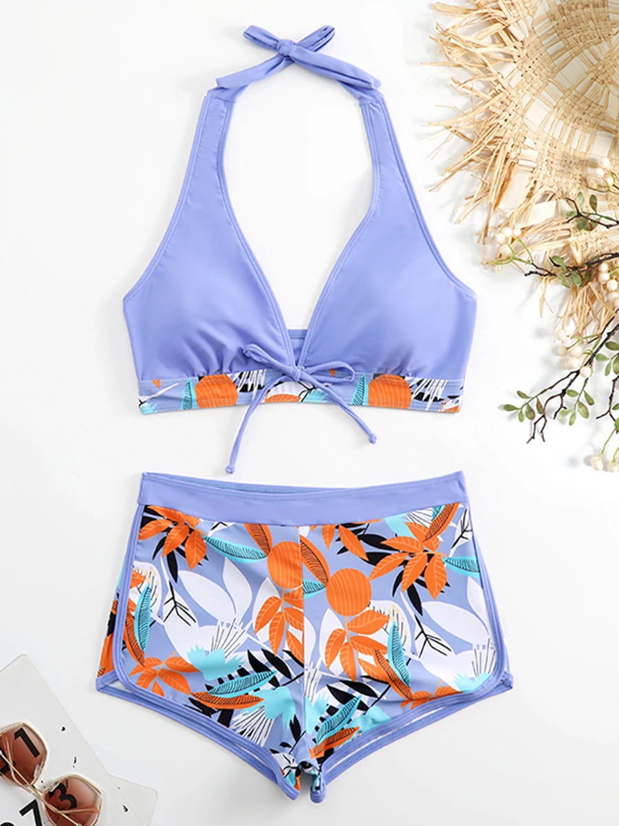 Women’s Halter Bikini Set | High Waist Printed Swimwear