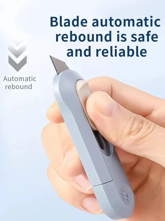 Compact mini box opener and paper cutting knife in a portable design for unboxing, stationery, and wallpaper cutting tasks