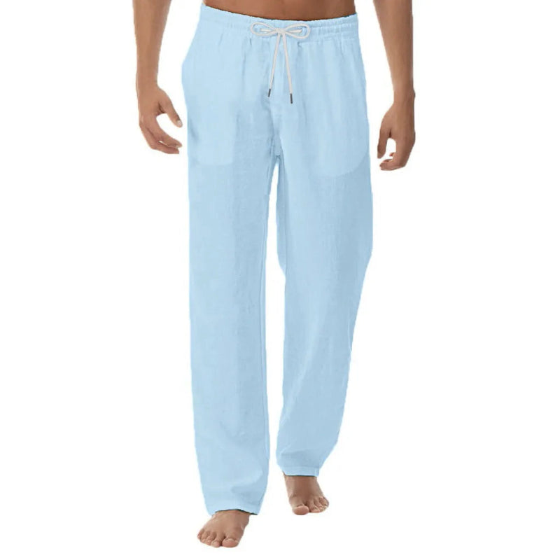 Men's Cotton Linen Long Pants - blue
