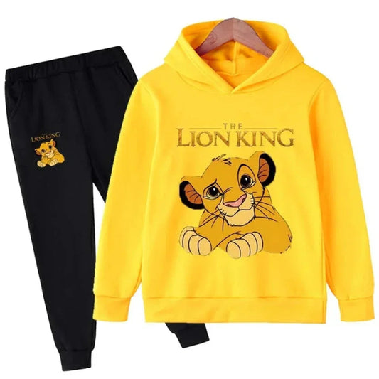 Children's lion-themed tracksuit set – hoodie and pants 2-piece outfit for boys and girls yellow 
