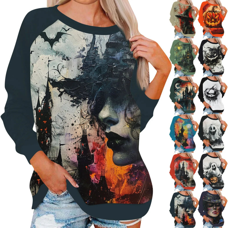 Women'S Halloween Theme Print Tops - 02