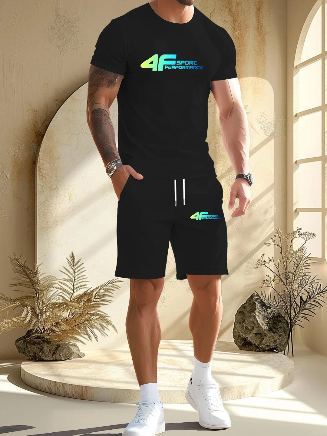 2025 Mens Summer Casual Suit Textured Color Short Sleeve Outdoor Street Fashion Shorts Two Piece Pocket Loose
