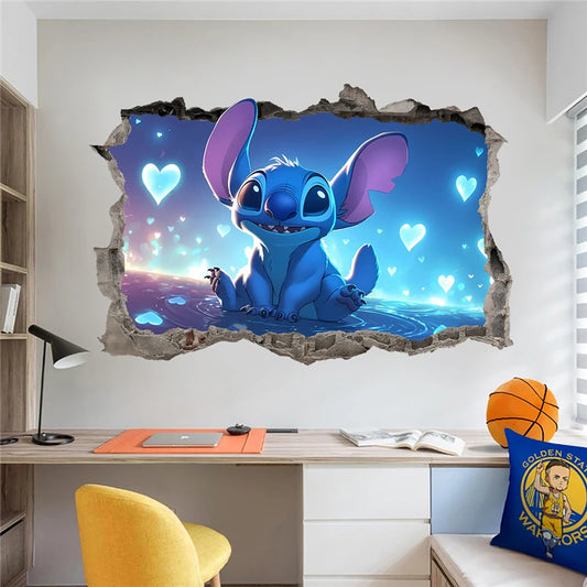 Wall decal of a cartoon character in a room with a desk and sports ball.