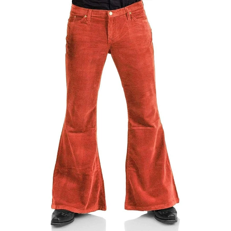 Red flared jeans on a white background
