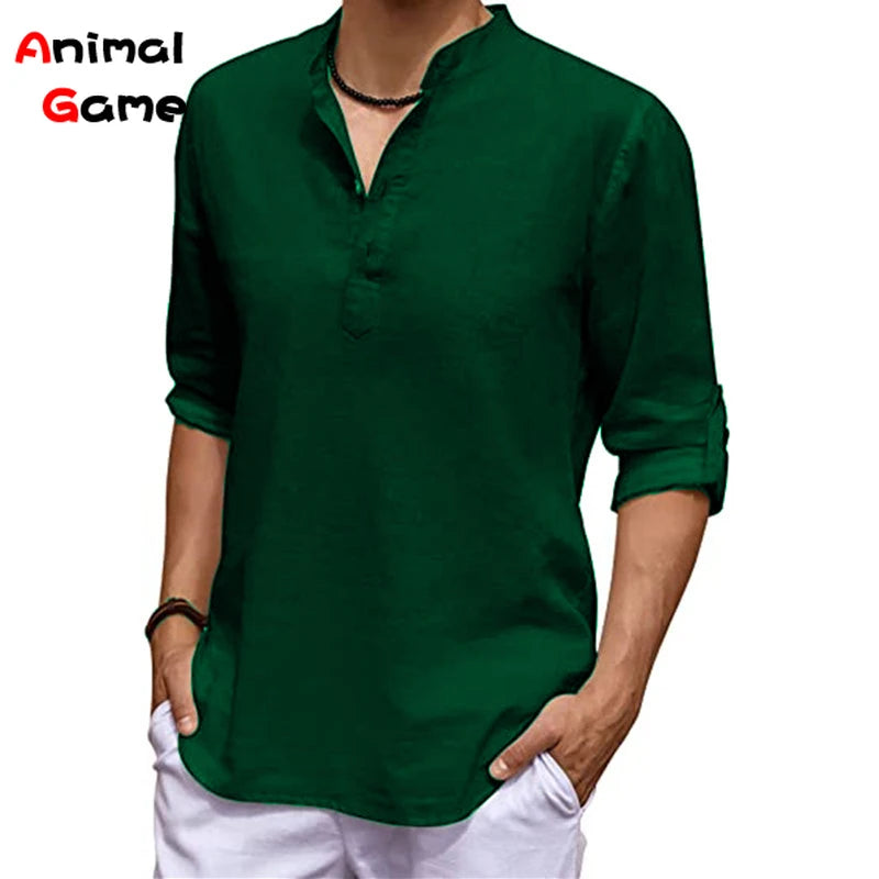 Person wearing a green shirt with rolled-up sleeves on a white background