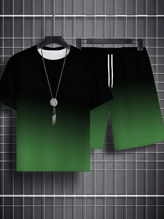 New Men's Cross Print T-Shirt and Shorts Set Stylish Streetwear Short-Sleeve Top and Shorts Combination Holiday Men's Apparel