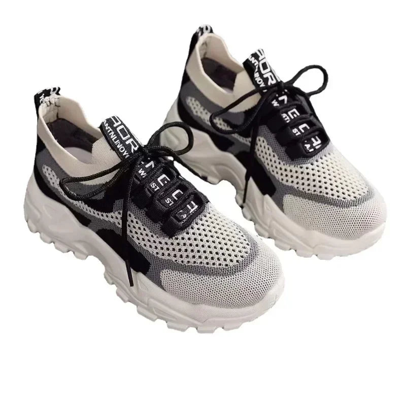 Step up in style with 2024’s hottest mesh sneakers! Lightweight, bold & breathable. Shop now for trendy comfort with a thick sole & Korean street flair. beige