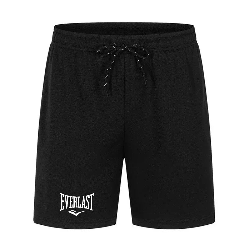 Black shorts with 'Everlast' logo on a white background