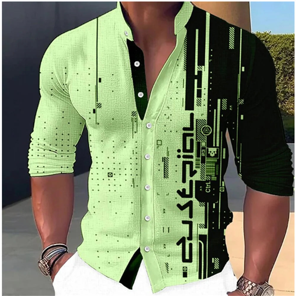 Men’s Standing‑Neck Long Sleeve Shirt – Soft Casual Fashion Top