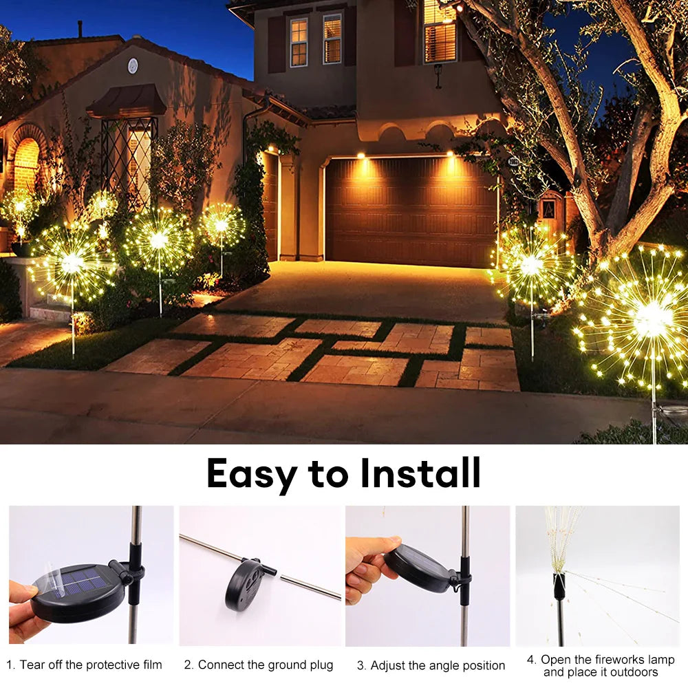 Solar Firework Light Grass Globe Dandelion- 6. easy to install