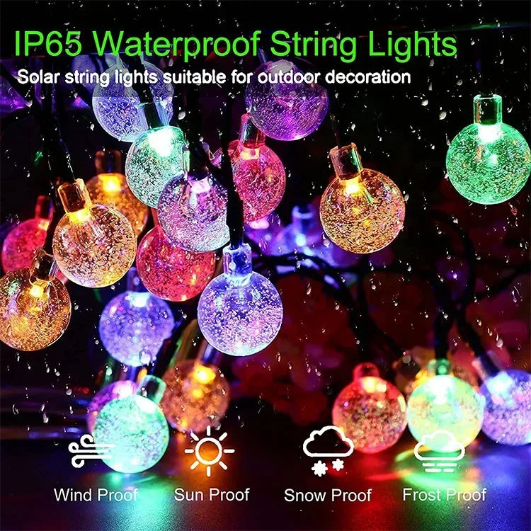 Solar Powered String Lights Outdoor Led Crystal Globe With 8 Modes- 1