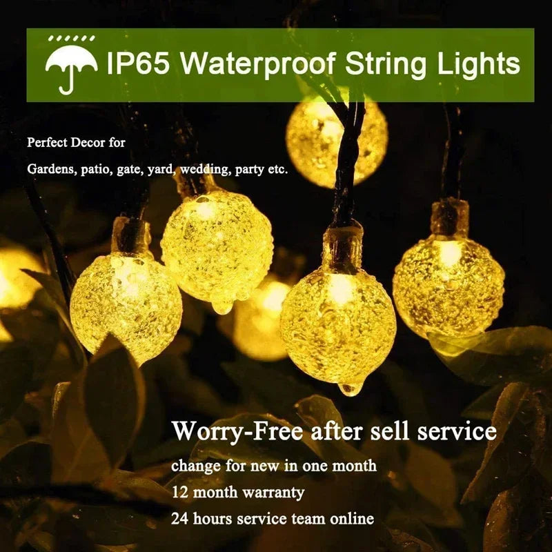 Solar Powered String Lights Outdoor Led Crystal Globe With 8 Modes- 3