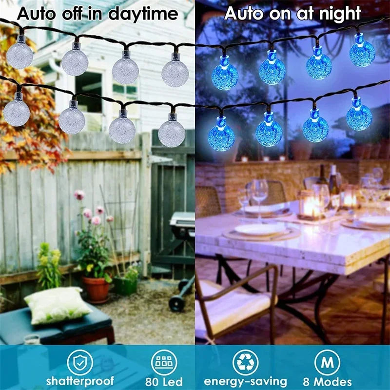 Solar Powered String Lights Outdoor Led Crystal Globe With 8 Modes- 4