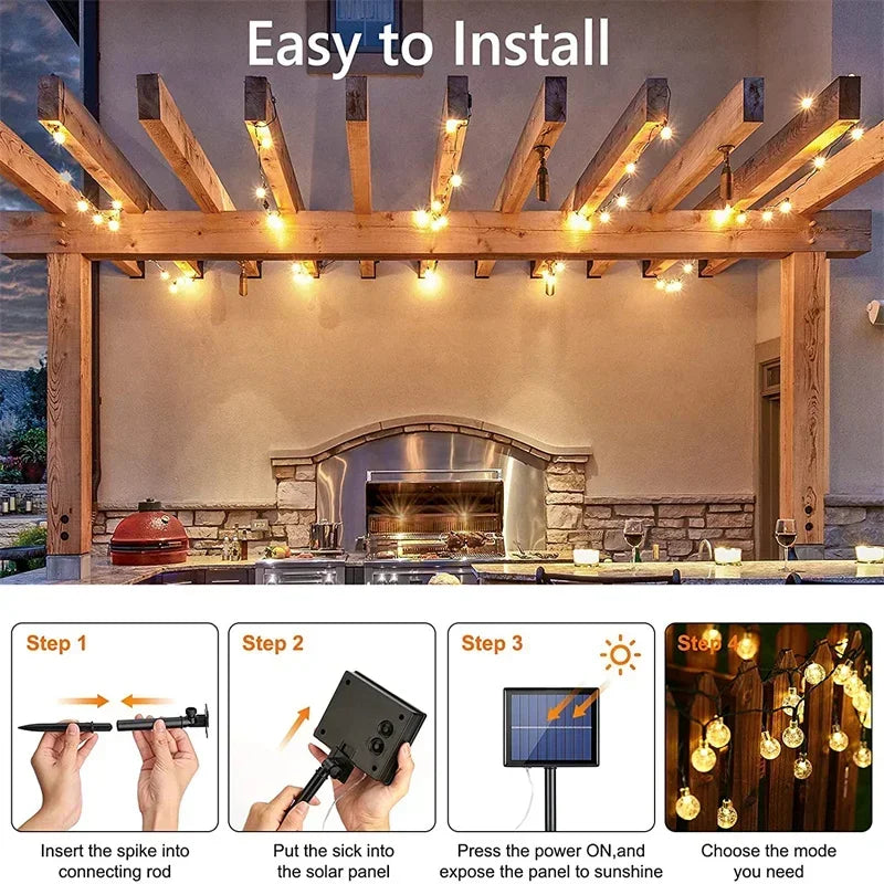 Solar Powered String Lights Outdoor Led Crystal Globe With 8 Modes- 5