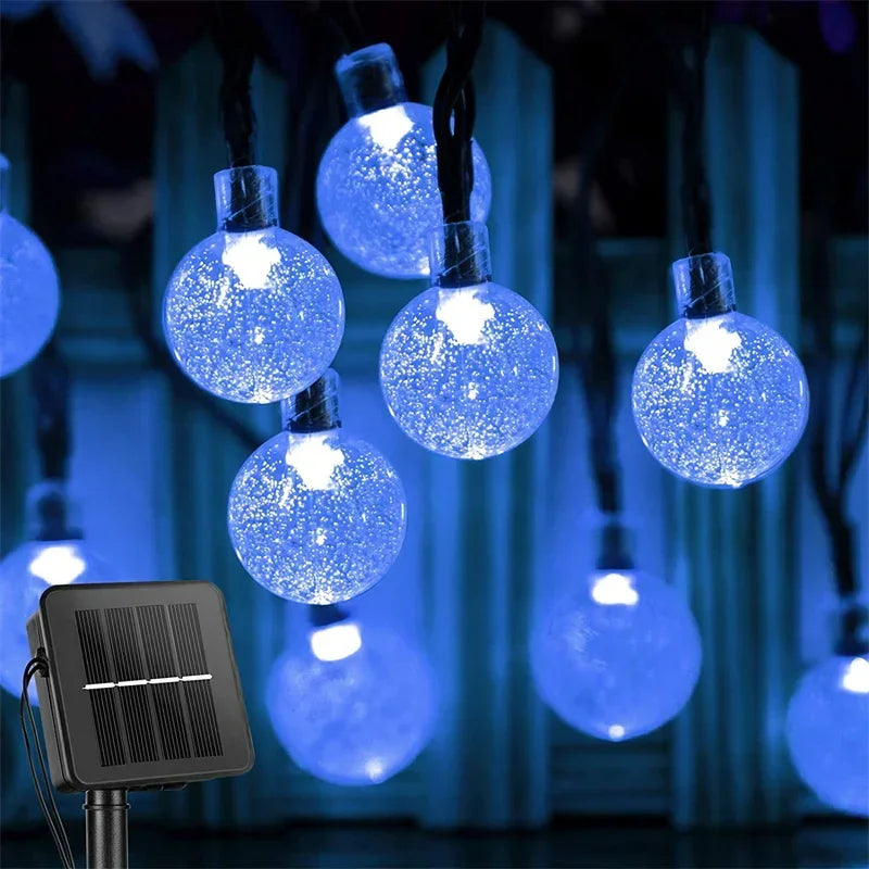 Solar Powered String Lights Outdoor Led Crystal Globe With 8 Modes- 8