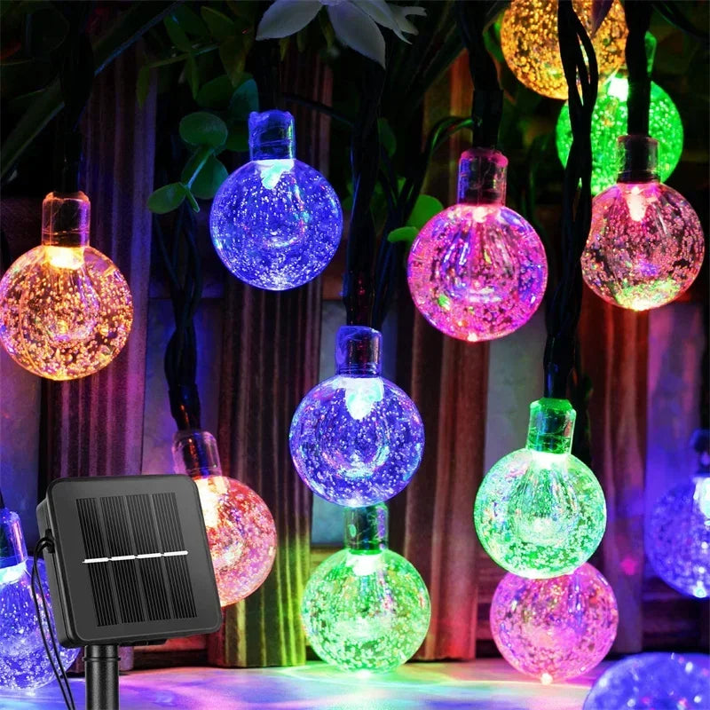 Solar Powered String Lights Outdoor Led Crystal Globe With 8 Modes- 9