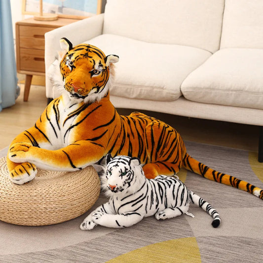 50/75cm lifelike tiger plush toy in white & brown – soft, realistic wild animal doll for kids and room decor. - 1
