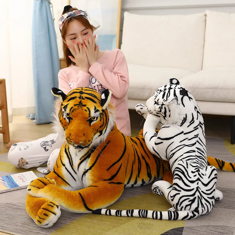 50/75cm lifelike tiger plush toy in white & brown – soft, realistic wild animal doll for kids and room decor. - 2