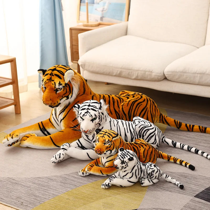 50/75cm lifelike tiger plush toy in white & brown – soft, realistic wild animal doll for kids and room decor. - 3