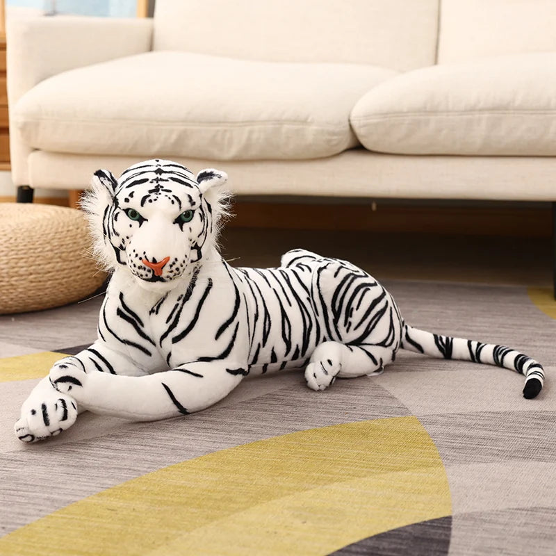 50/75cm lifelike tiger plush toy in white & brown – soft, realistic wild animal doll for kids and room decor. - 5