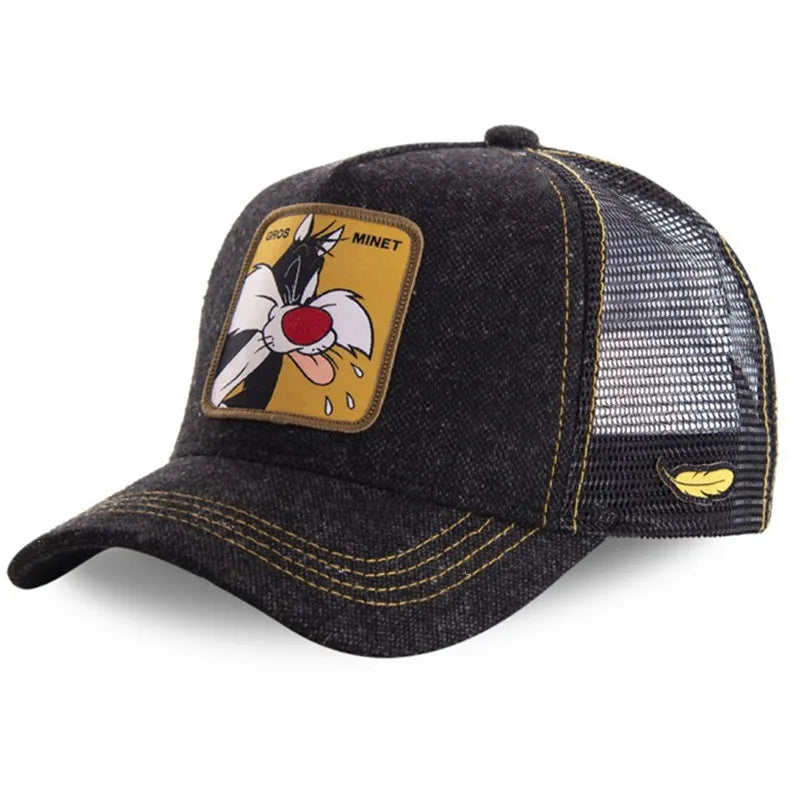 Unisex Anime Cartoon Baseball Cap with High-Quality Patch Trucker Hat - black