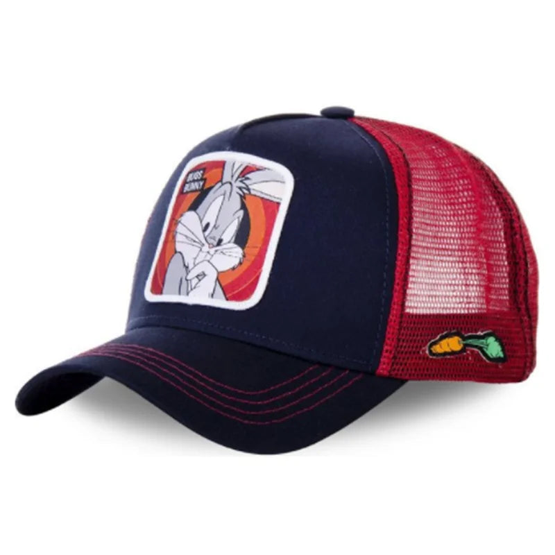 Unisex Anime Cartoon Baseball Cap with High-Quality Patch Trucker Hat- 7 blue red