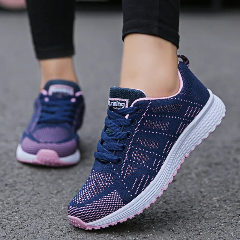 Women’s mesh casual sneakers with breathable design and flat sole, ideal for walking, workouts, or everyday comfort wear.- blue