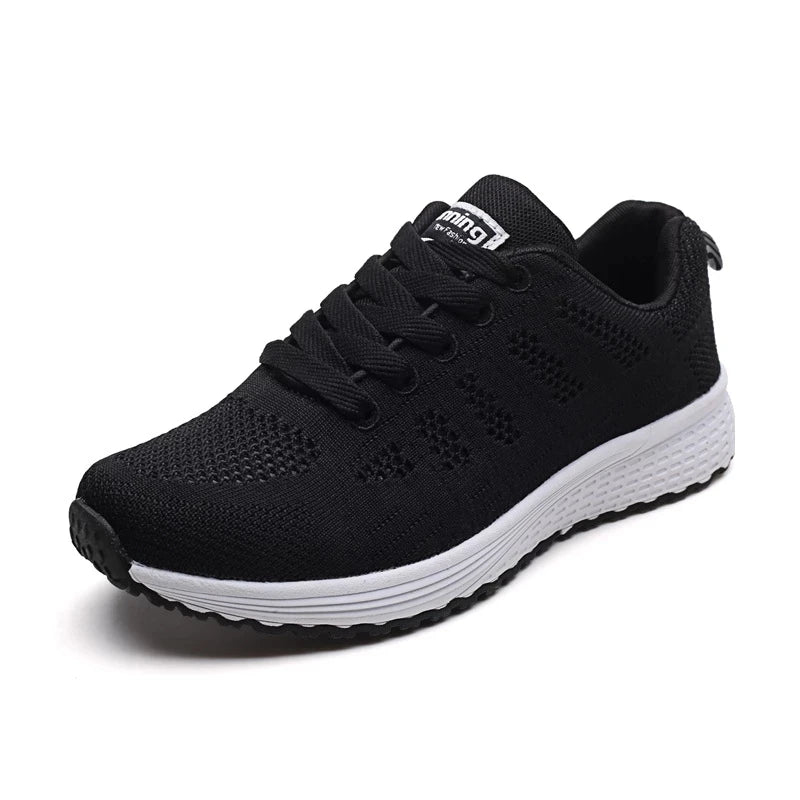 Women’s mesh casual sneakers with breathable design and flat sole, ideal for walking, workouts, or everyday comfort wear. - black 5