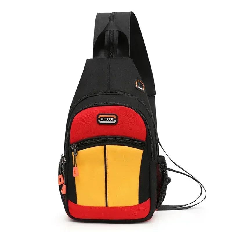 Women Mini Backpack Chest Bag Oxford Cloth Waterproof - Black and red