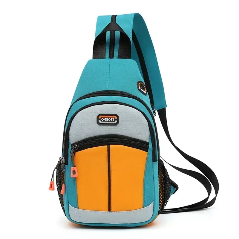 Women Mini Backpack Chest Bag Oxford Cloth Waterproof - blue yellow