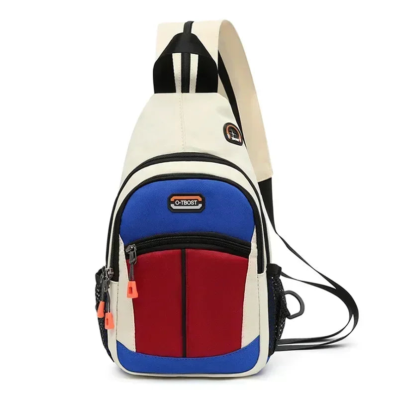 Women Mini Backpack Chest Bag Oxford Cloth Waterproof - white blue red