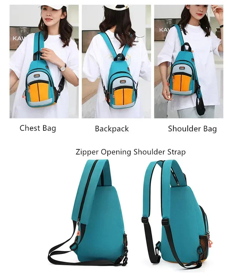 Women Mini Backpack Chest Bag Oxford Cloth Waterproof - Zipper opening shoulder strap