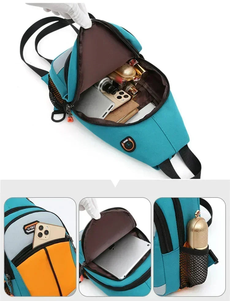 Women’s Mini Waterproof Oxford Cloth Chest Bag – Compact Fashion Crossbody - different compartments 