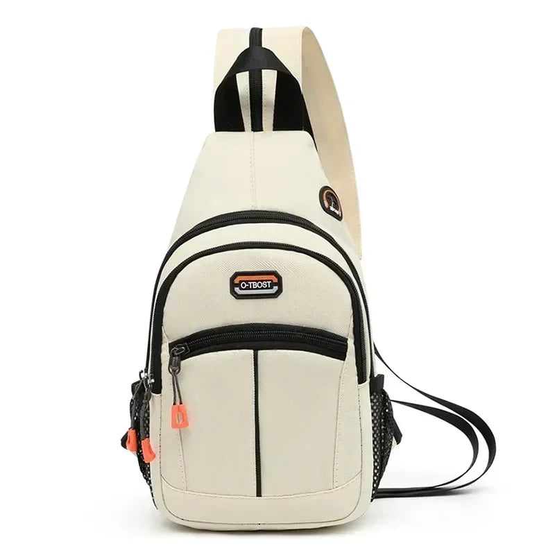 Women Mini Backpack Chest Bag Oxford Cloth Waterproof - Beige