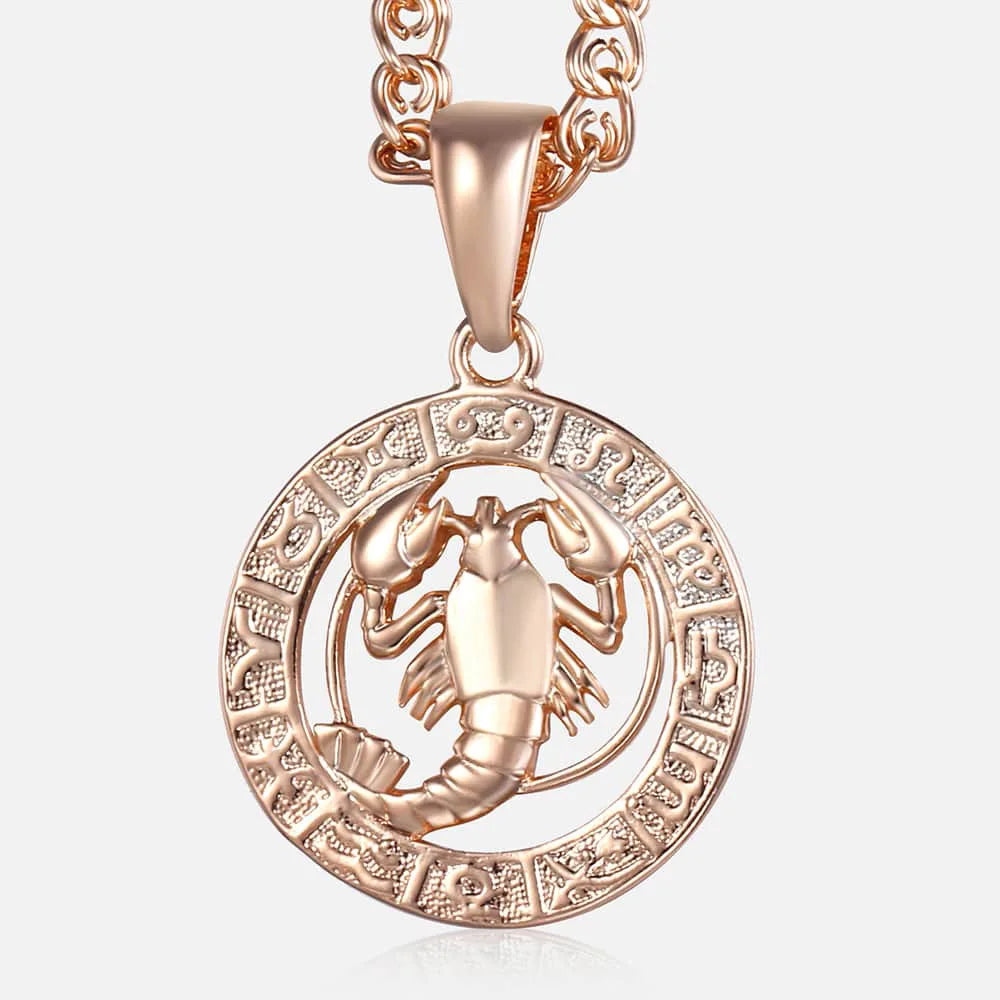 Women's zodiac sign pendant necklace in 585 rose gold with 3mm snail chain, featuring 12 constellation charms like Aries, Leo, and Scorpio.  - 11