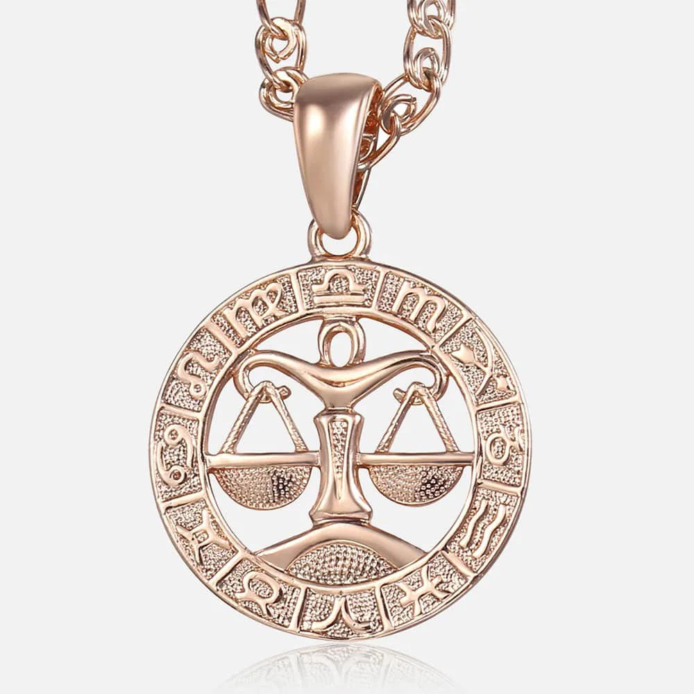 Women's zodiac sign pendant necklace in 585 rose gold with 3mm snail chain, featuring 12 constellation charms like Aries, Leo, and Scorpio.  - 13