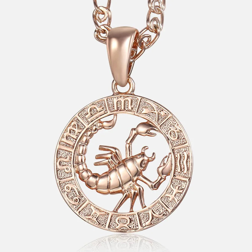 Women's zodiac sign pendant necklace in 585 rose gold with 3mm snail chain, featuring 12 constellation charms like Aries, Leo, and Scorpio.  - 15