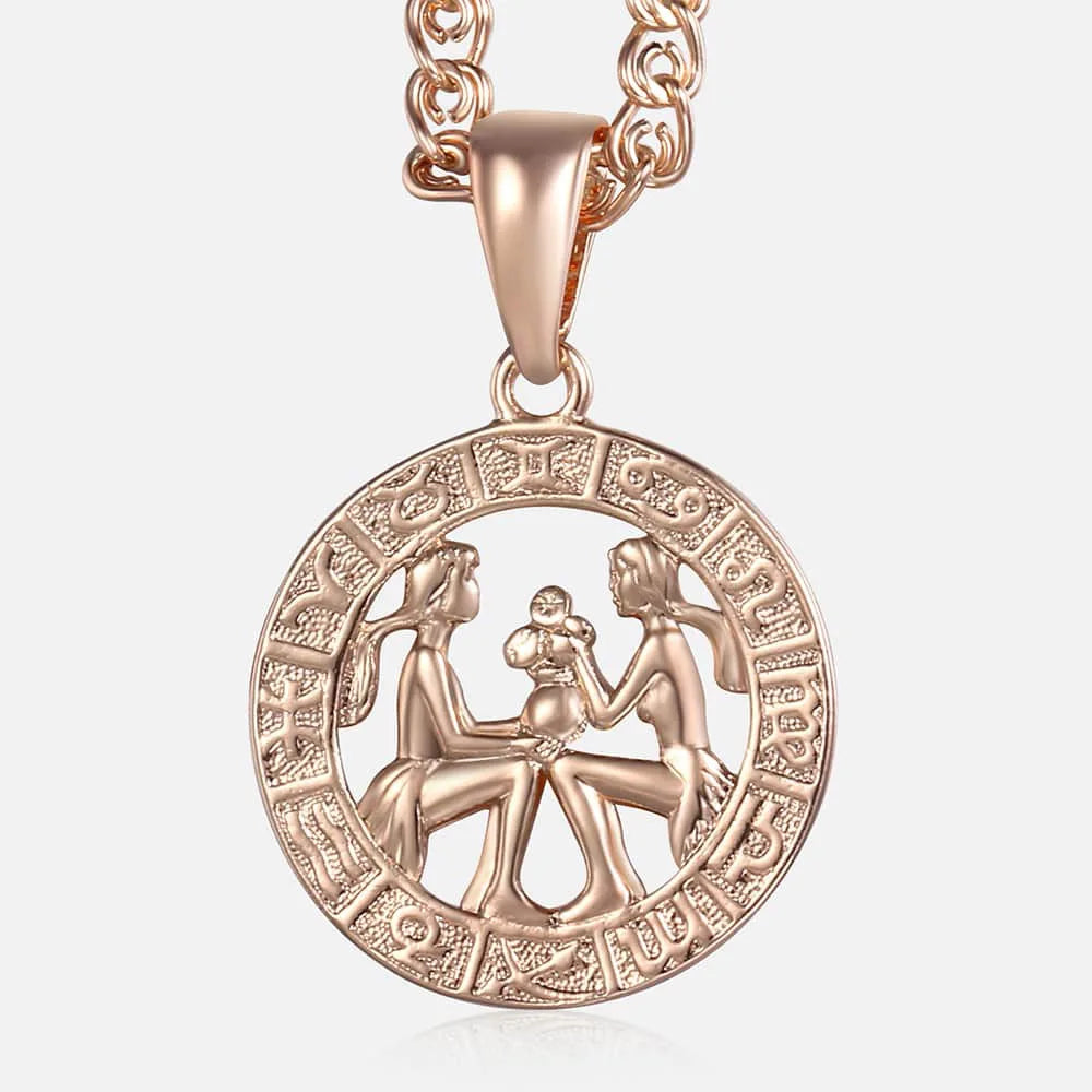 Women's zodiac sign pendant necklace in 585 rose gold with 3mm snail chain, featuring 12 constellation charms like Aries, Leo, and Scorpio. - 17