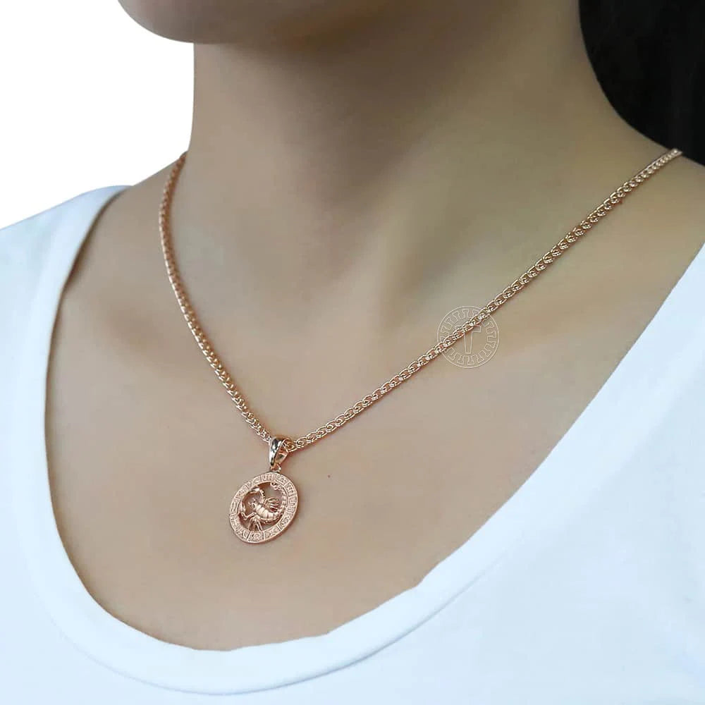 Women's zodiac sign pendant necklace in 585 rose gold with 3mm snail chain, featuring 12 constellation charms like Aries, Leo, and Scorpio.  - 2