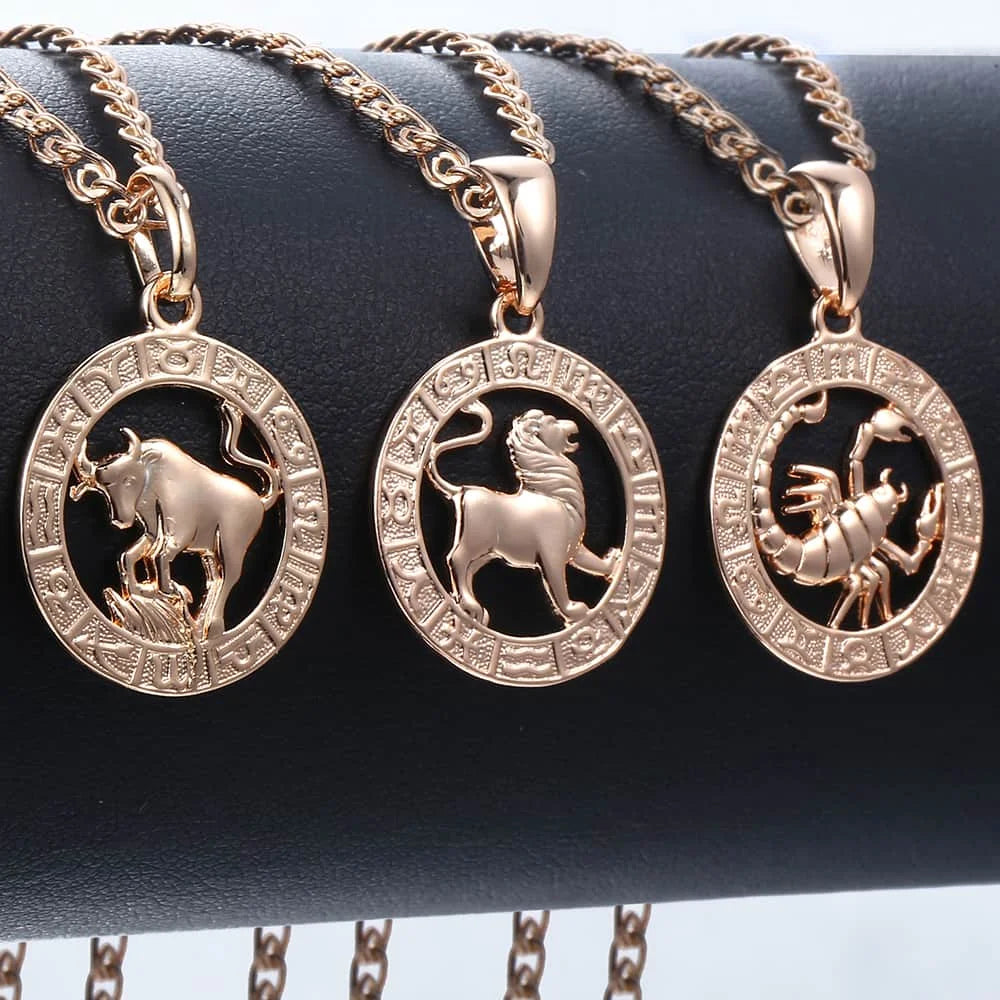 Women's zodiac sign pendant necklace in 585 rose gold with 3mm snail chain, featuring 12 constellation charms like Aries, Leo, and Scorpio.  - 4